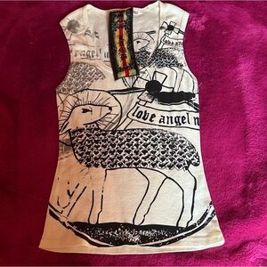 ✨🆕BNWOT!RARE!L.A.M.B. White & Black Graphic Tank Top!1St Collection(2003)Sz M!✨